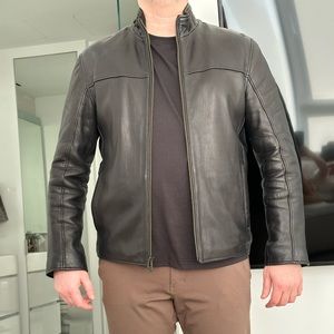 Black leather men’s biker jacket size medium